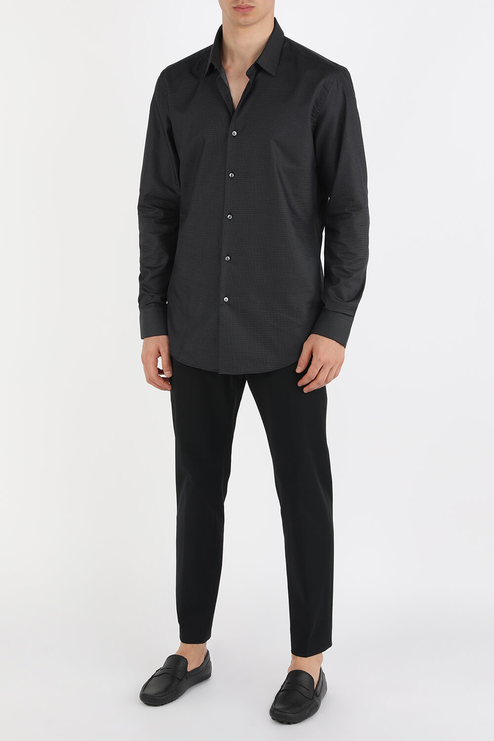 Slim Fit Micro Dot Shirt in Black